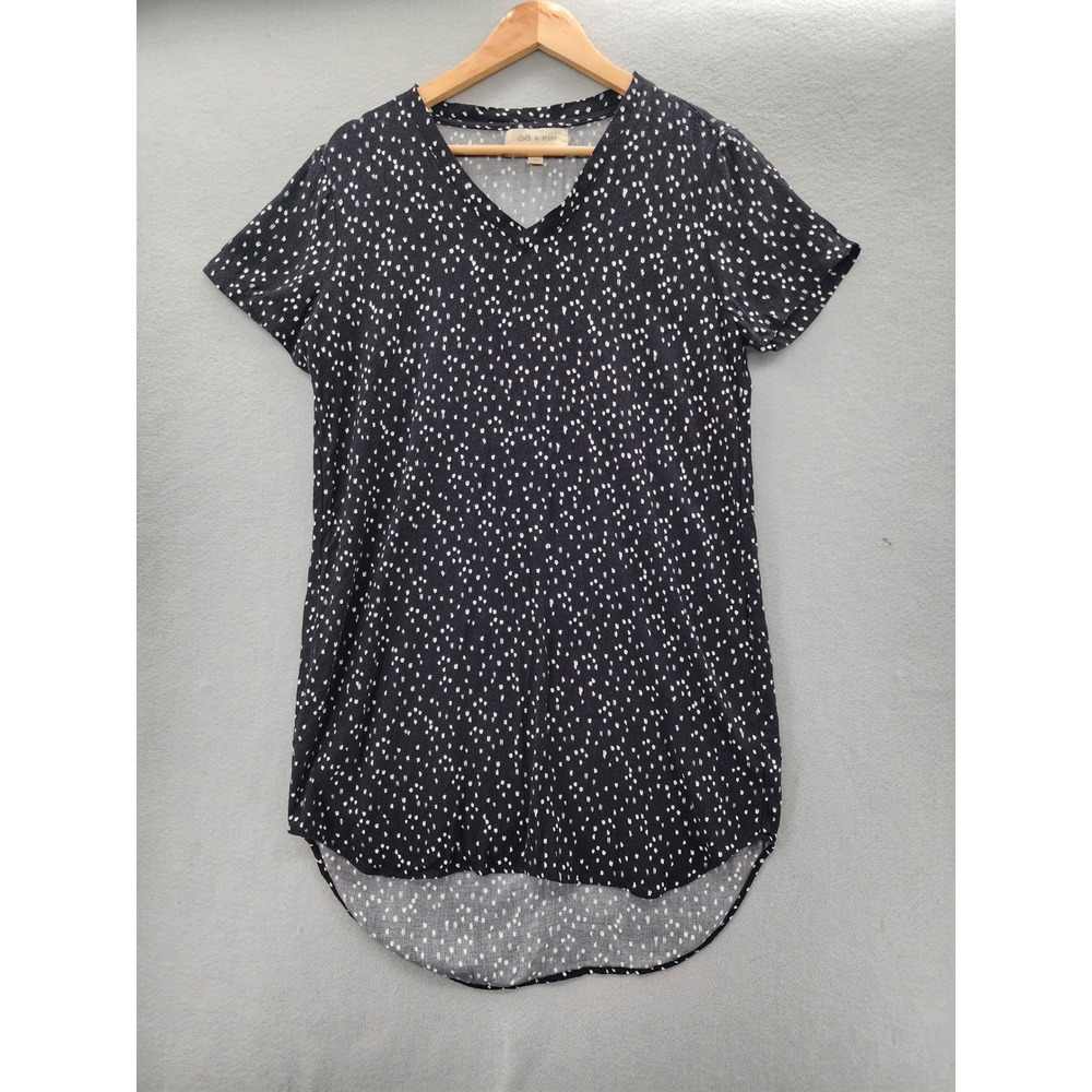 Cloth & Stone Anthropologie Black White Rayon V-Neck High Low Tunic Dress M
